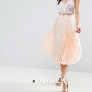 Blush peach ASOS pleated button up midi skirt